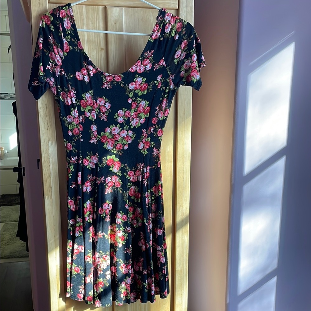 Design Lab Lord & Taylor Pink and Orange Pleated Fit and Flare Mini Dress
